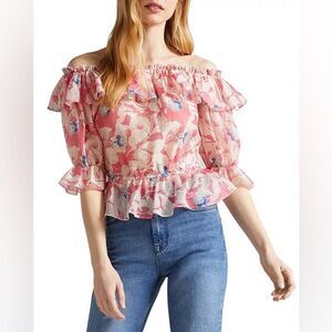 Ted Baker Women's Harina Printed Off-the-Shoulder Top Size 5 US 12